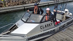 New boaties Marie and Thomas after a boat training day on Tauranga Harbour