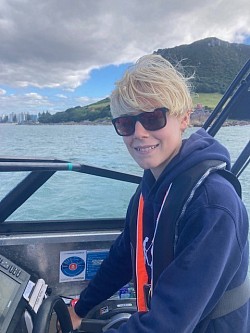 Julian from Germany at the helm.  He's a great at ropework and loves his fishing.