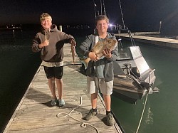 Locky and Nathaniel after an evening stray-lining up the harbour.